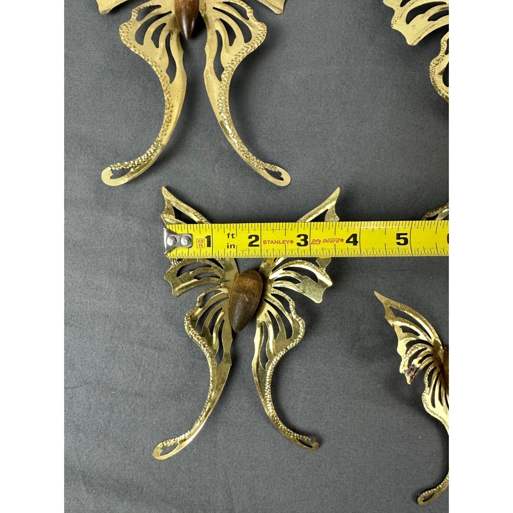 Vintage 1970s HOMCO Brass Wood Butterfly Wall Decor Set of 5 MCM - Picture 8 of 11